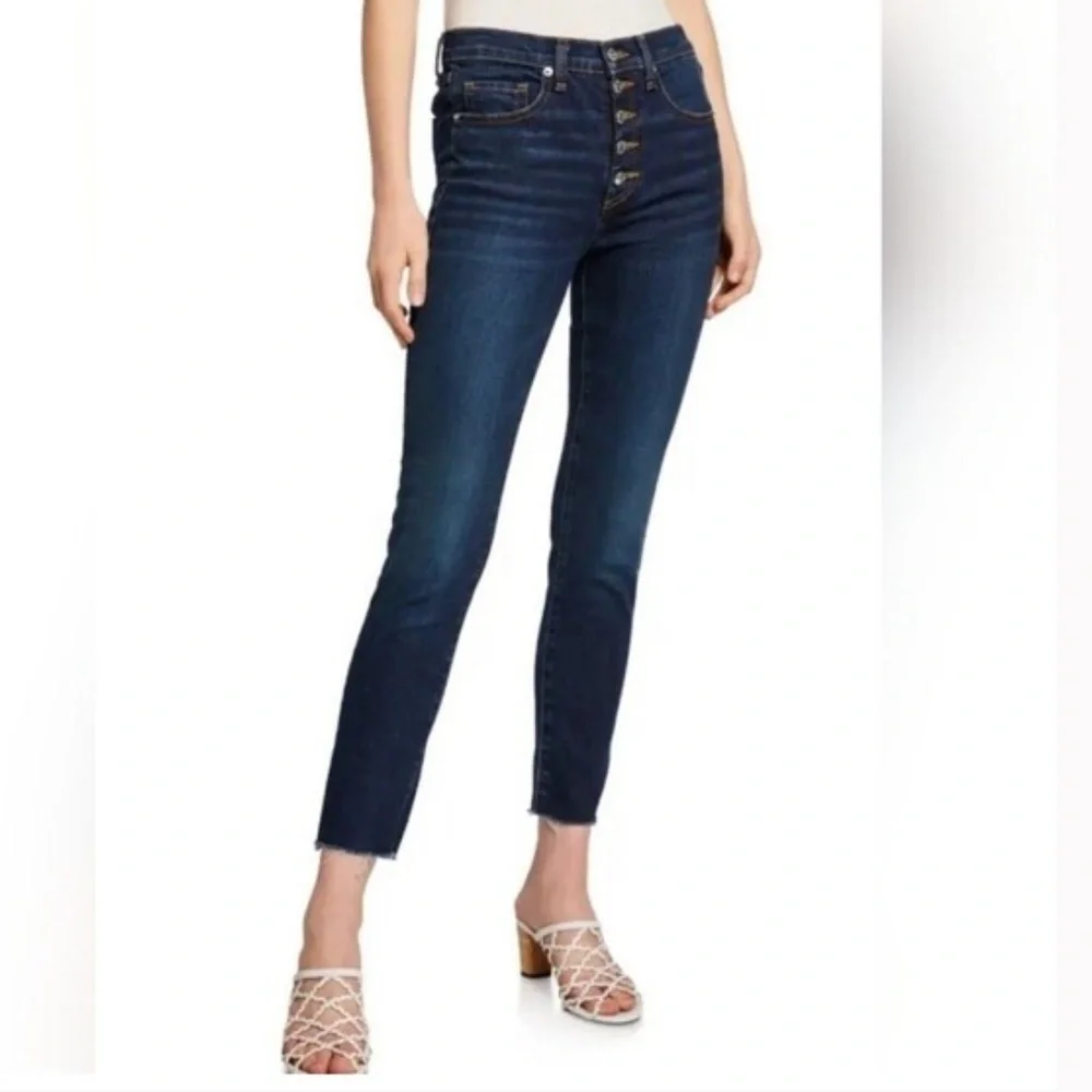 Veronica Beard Debbie 10” High Rise Button Fly Skinny Jeans dark vtg Sz 24 NWT